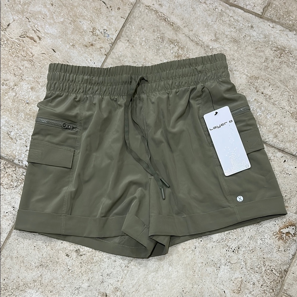 Layer 8 Green Cargo Shorts with Elastic Waistband